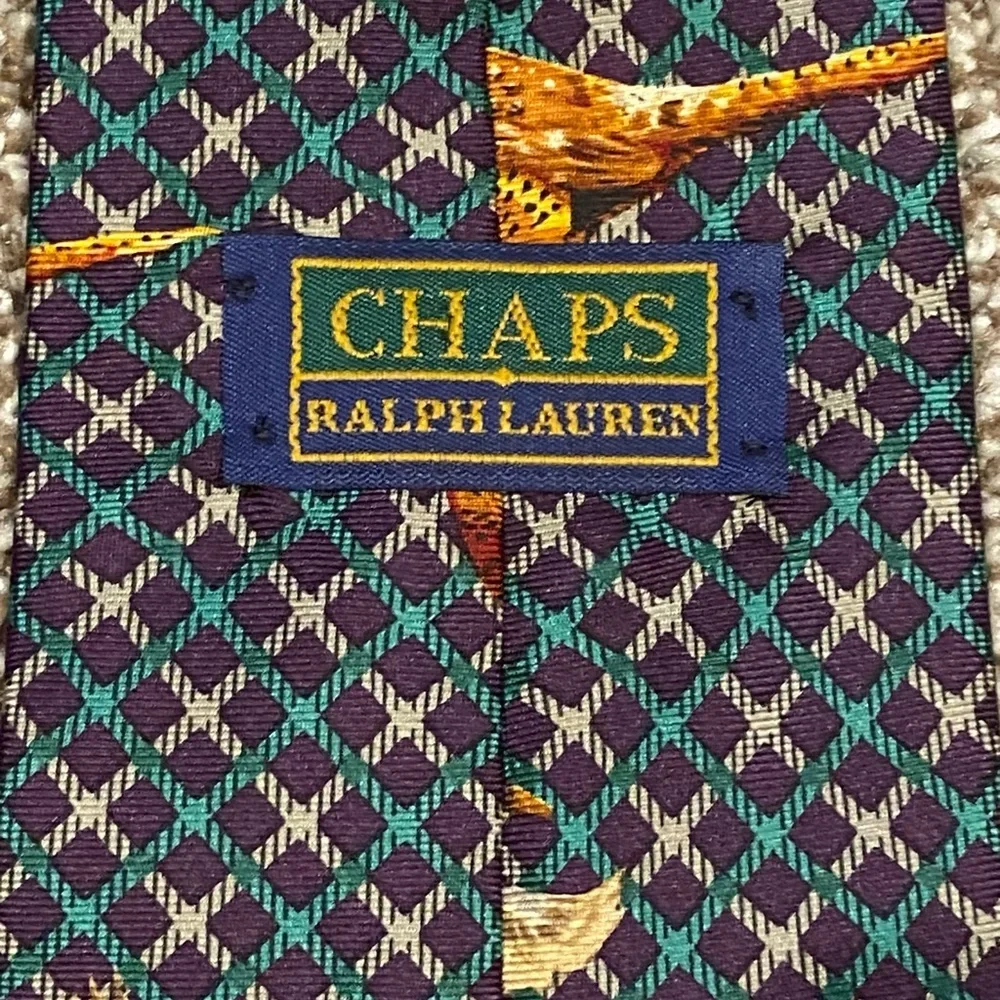 Vintage Chaps Ralph Lauren Silk Necktie  Pheasant Handmade in USA 57